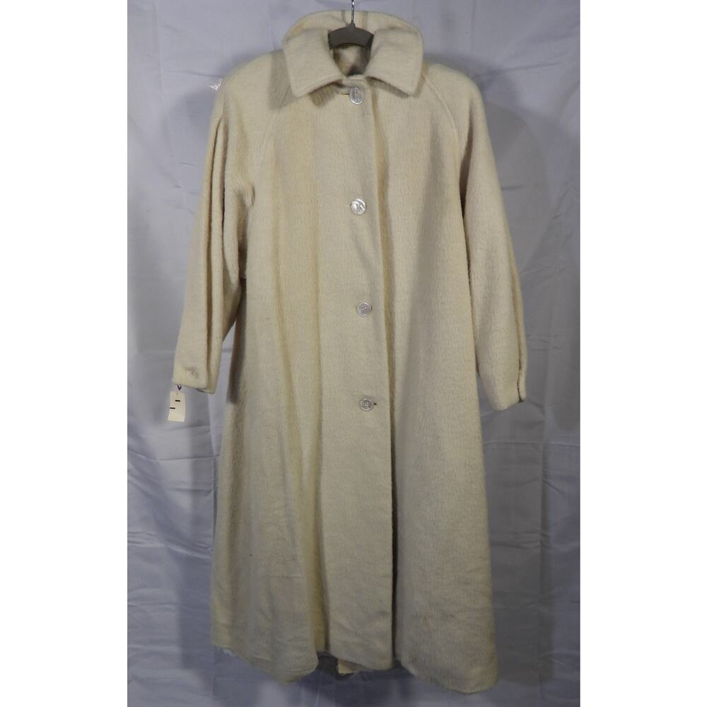 Vintage PERRY ELLIS Mohair Wool Cream Long Coat Size 4